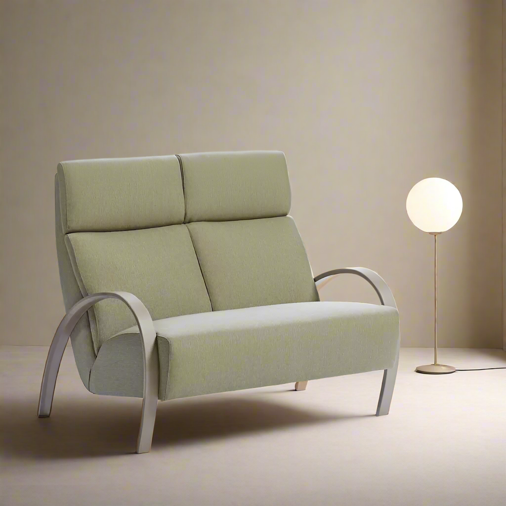 Sofá de dos plazas de diseño nórdico modelo YNNFA en ambiente de estudio minimalista