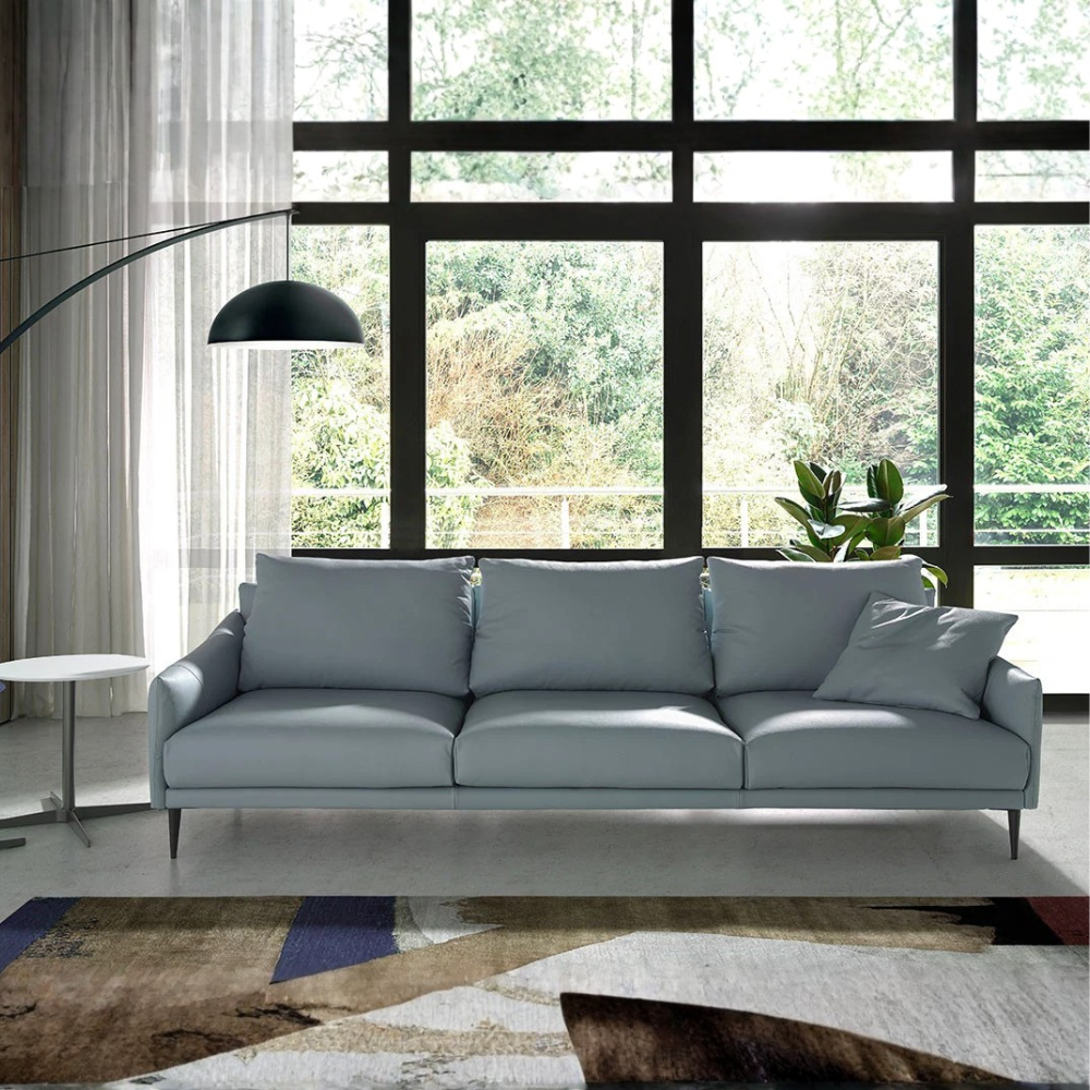 Sofá de diseño totalmente desenfundable y fondo reducido modelo MOMA en piel