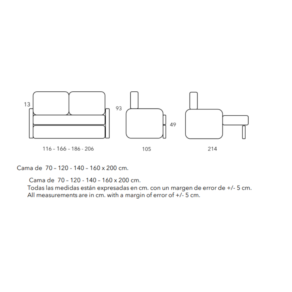 Sofá cama modelo NASSAU con sistema de apertura italiana