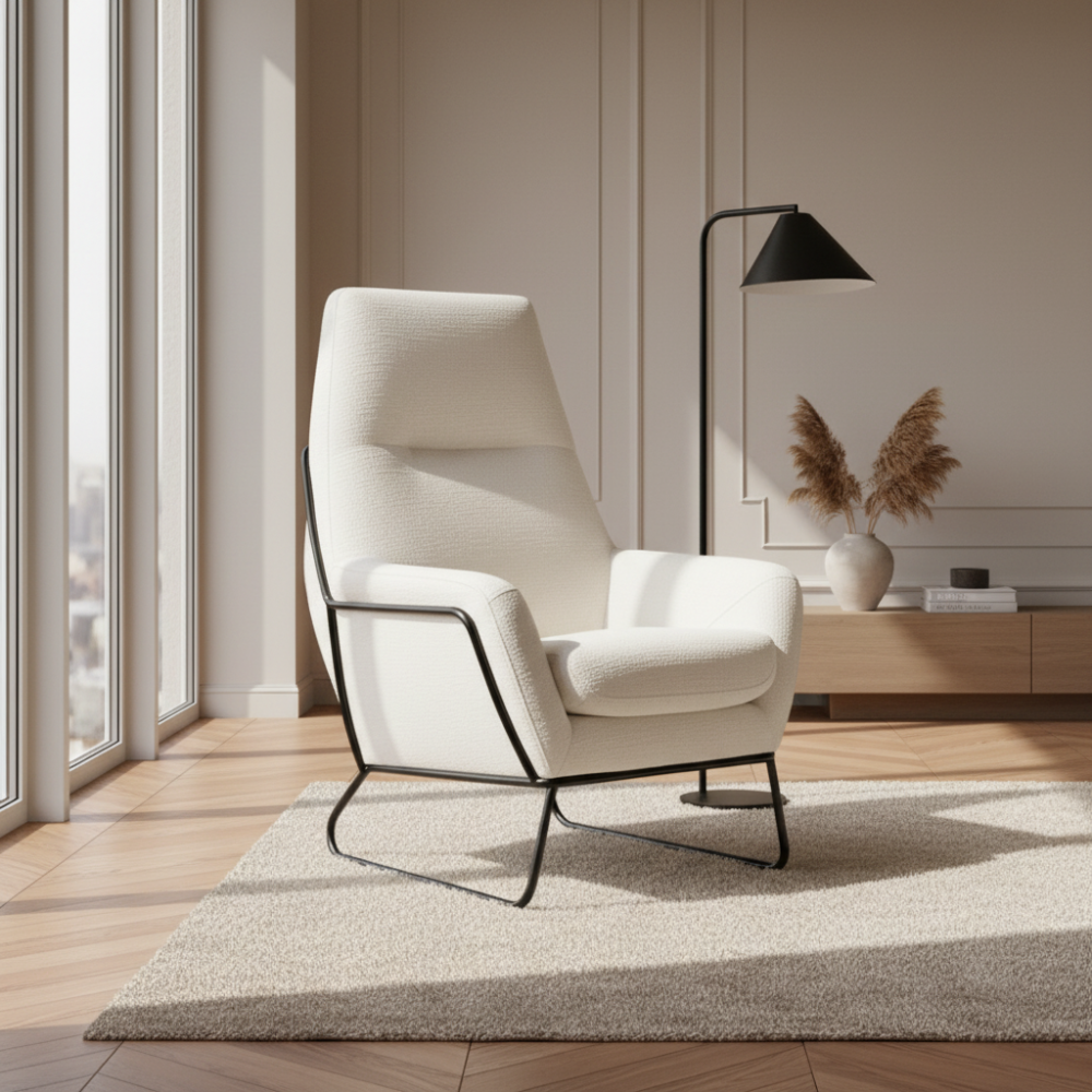 Sillón con pie metal modelo NICASSIA Tapizado Aquaclean