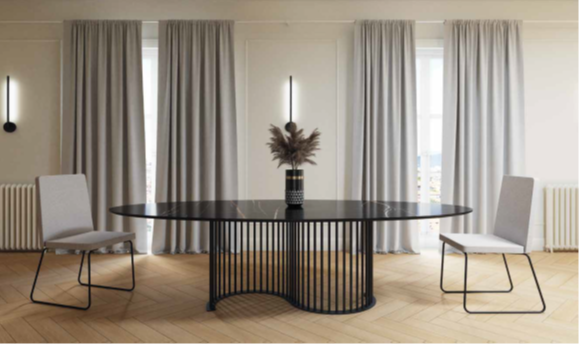 Mesa comedor fija de diseño oval Modelo Nilo tapa cristal