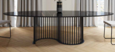 Mesa comedor fija de diseño oval Modelo Nilo tapa cristal