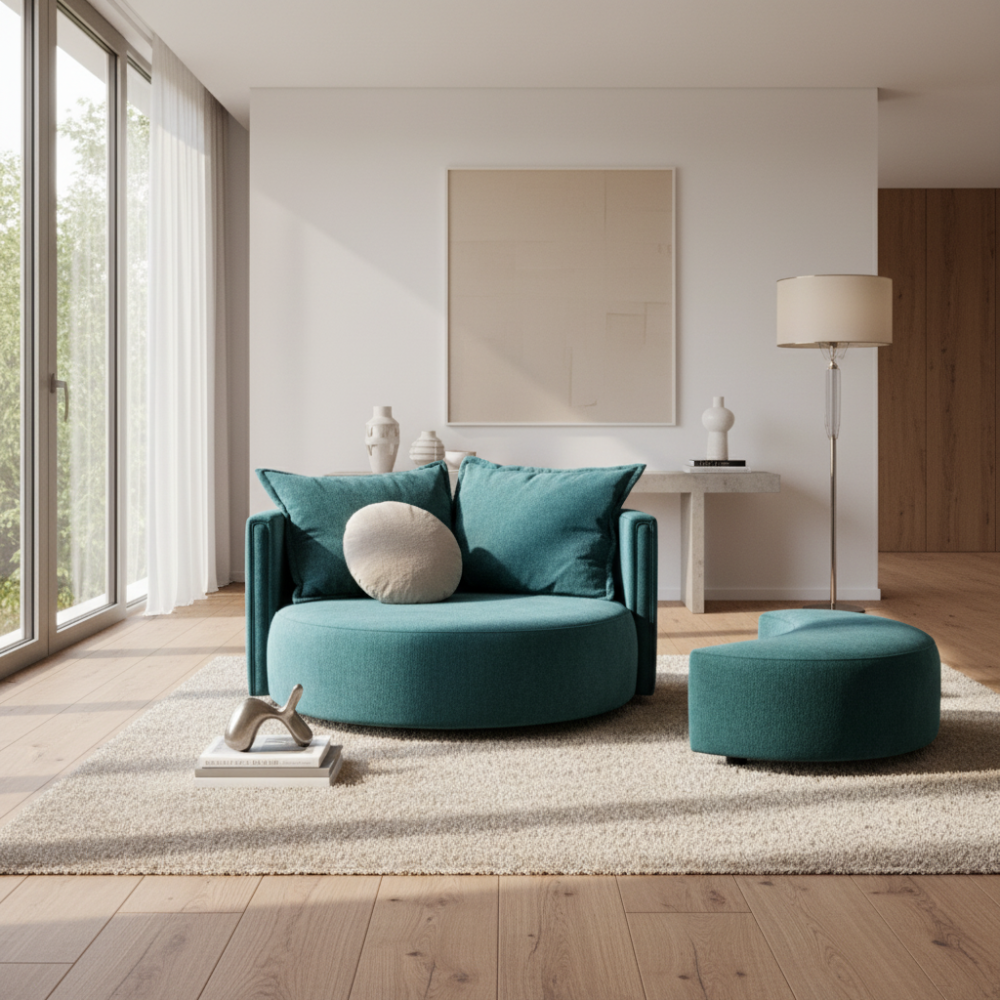 Sillón giratorio de diseño circular y amplia sentada modelo OLAVIDE