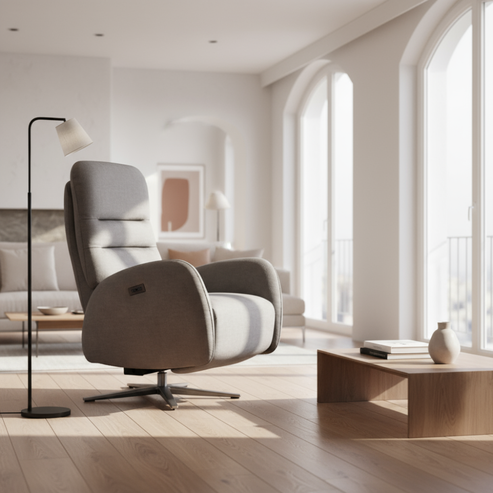 Sillón relax de diseño giratorio modelo ONIX tapizado Aquaclean