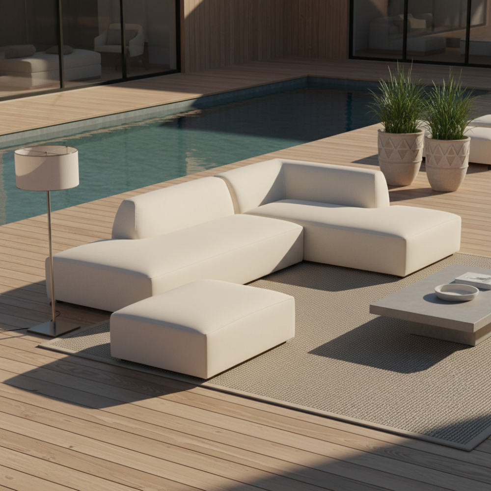Sofá modular con Chaiselongue Tapizado apto para exterior modelo ALMA