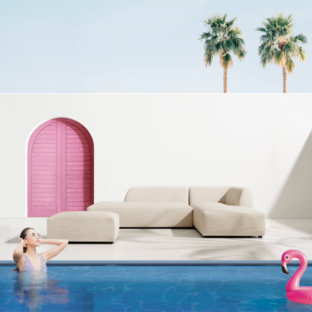 Sofá modular con Chaiselongue Tapizado apto para exterior modelo ALMA