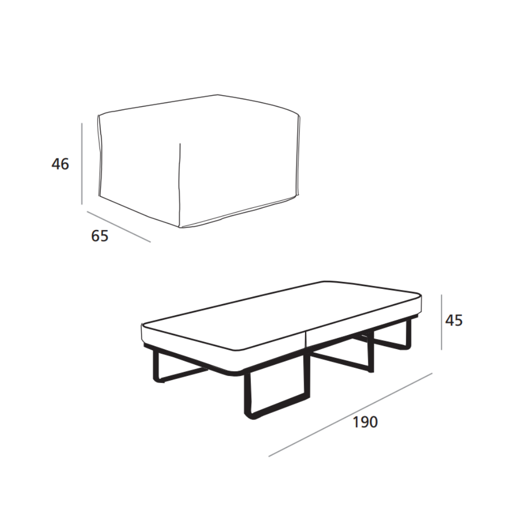 medidas del pouf cama modelo lv y modelo bx disponible en sidivani