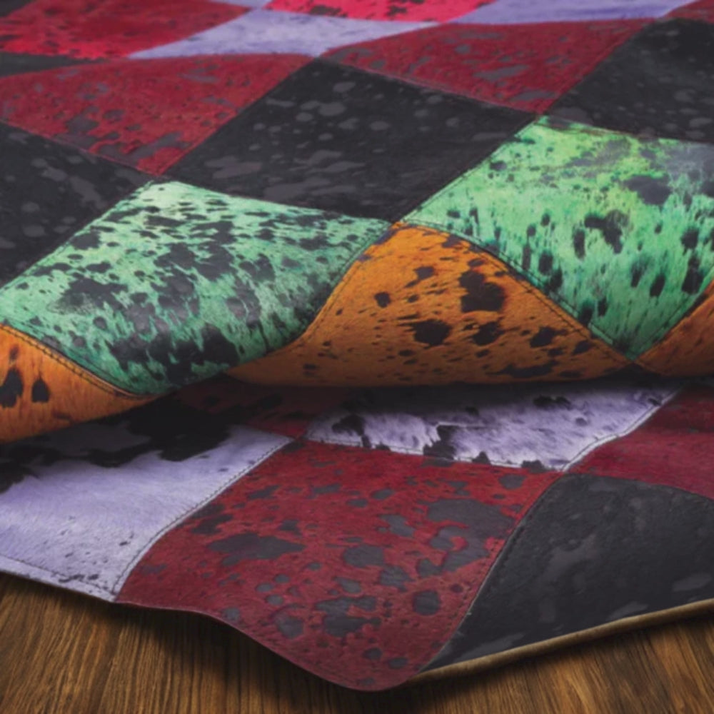 video de alfombra tipo patchwork de piel