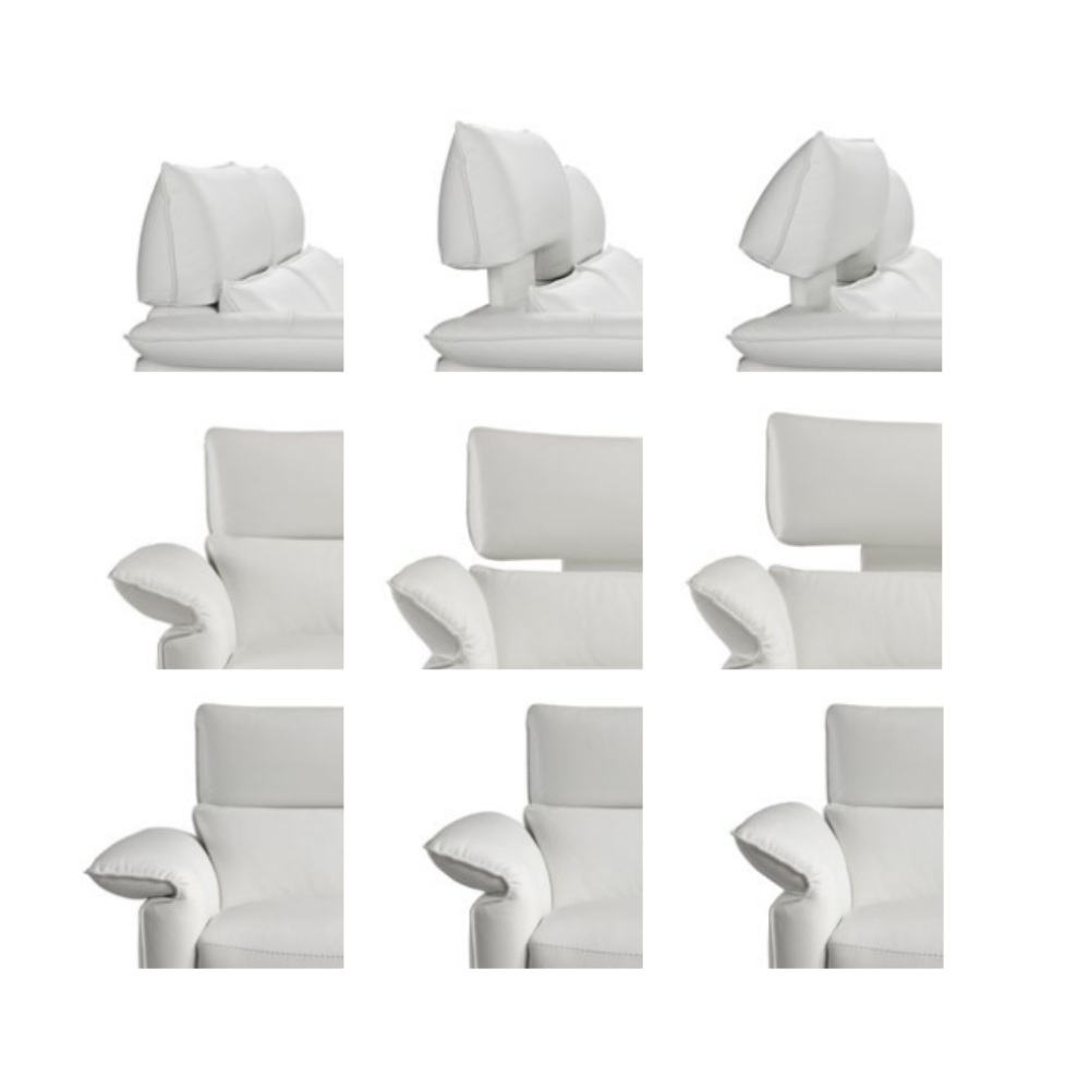 Rinconera con chaiselongue modelo PUGLIA con cabezal eléctrico ajustable y asiento relax en Piel