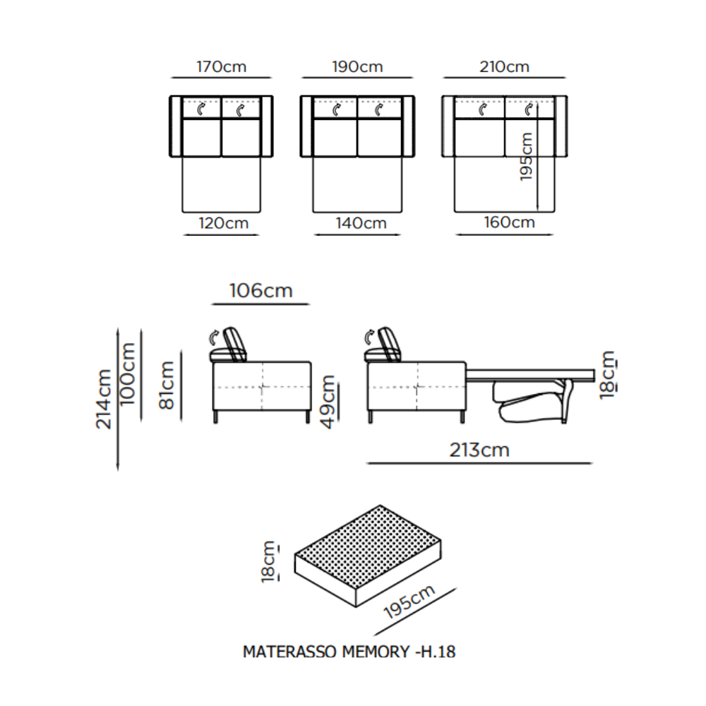 Sofá cama de diseño en piel modelo SHAFT