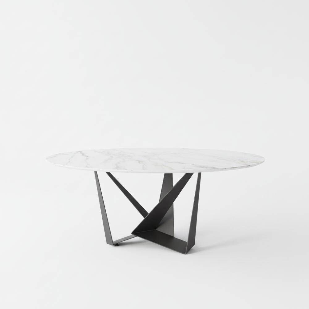 Mesa comedor de diseño circular Modelo Adaratd Tapa Porcelanico