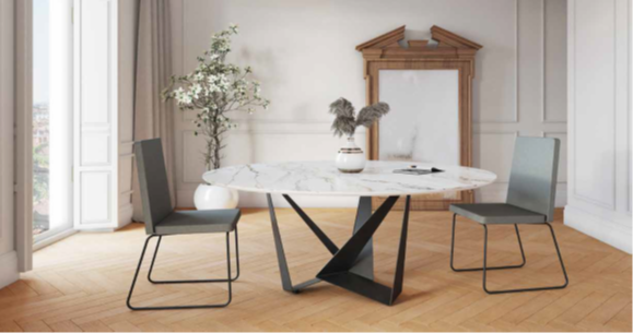 Mesa comedor de diseño circular Modelo Adaratd Tapa Porcelanico