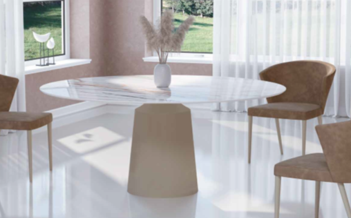 Mesa comedor de diseño circular Modelo Stela Tapa Porcelanico