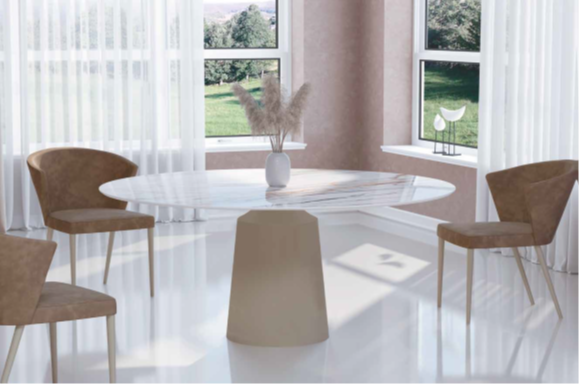 Mesa comedor de diseño circular Modelo Stela Tapa Porcelanico