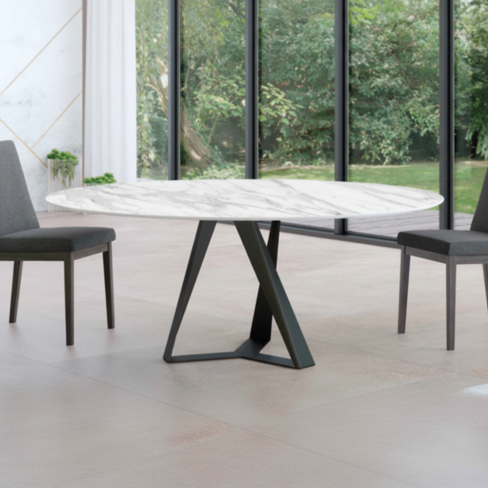 Mesa comedor de diseño circular Modelo Tryp Tapa Porcelanico