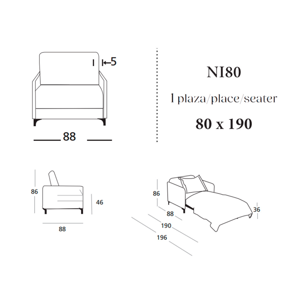 medidas de la butaca cama modelo matisse
