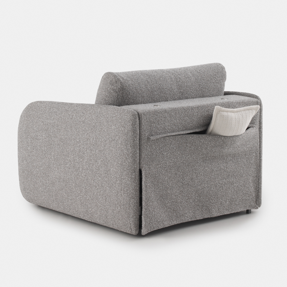 sillon cama modelo marilyn mostrado por detras con un bolsillo de almacenaje disponible en sidivani