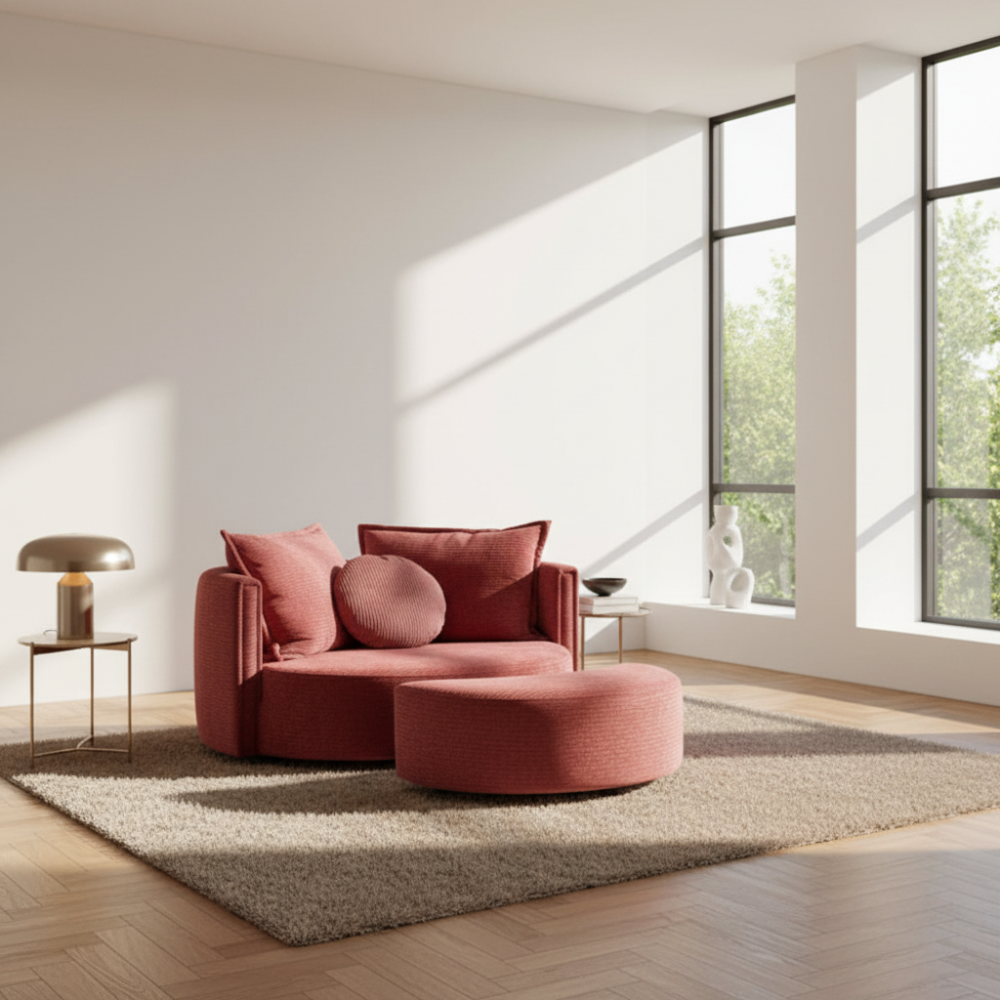 Sillón giratorio de diseño circular y amplia sentada modelo OLAVIDE