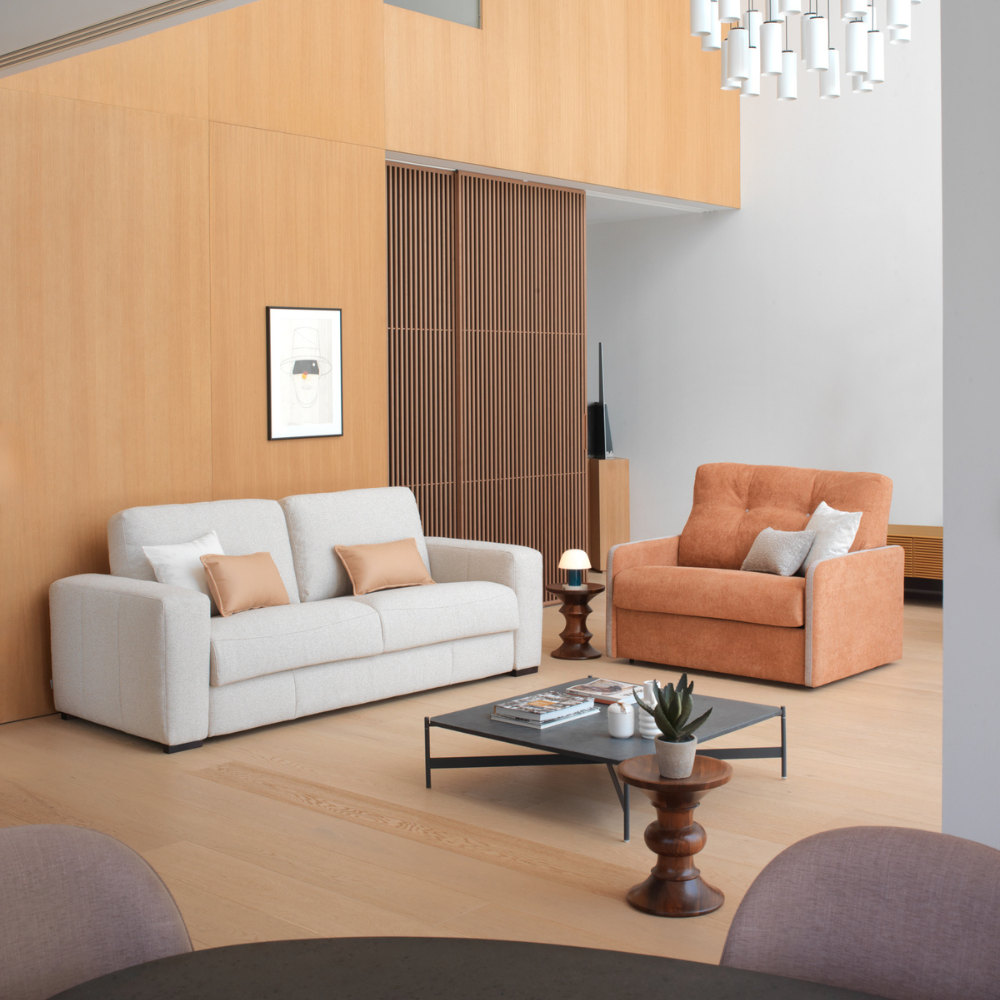 sofa cama modelo paraiso en ambiente y con el modelo london de una plaza