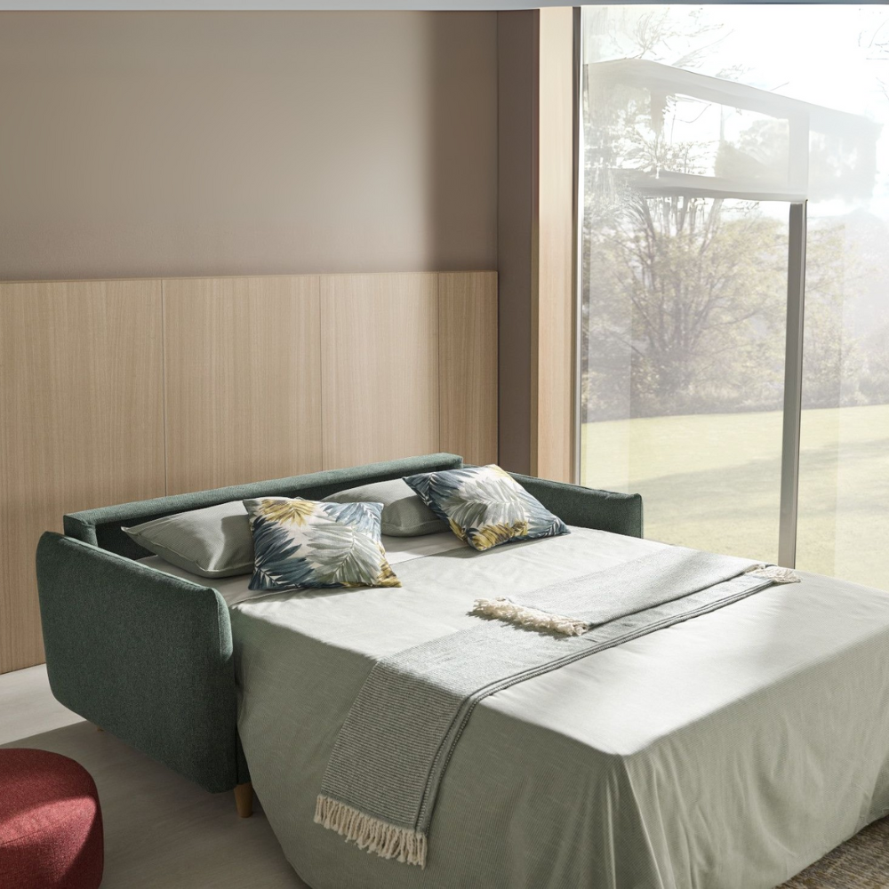 Sofá con cama modelo MINIMAL Pata de Madera sistema Italiano