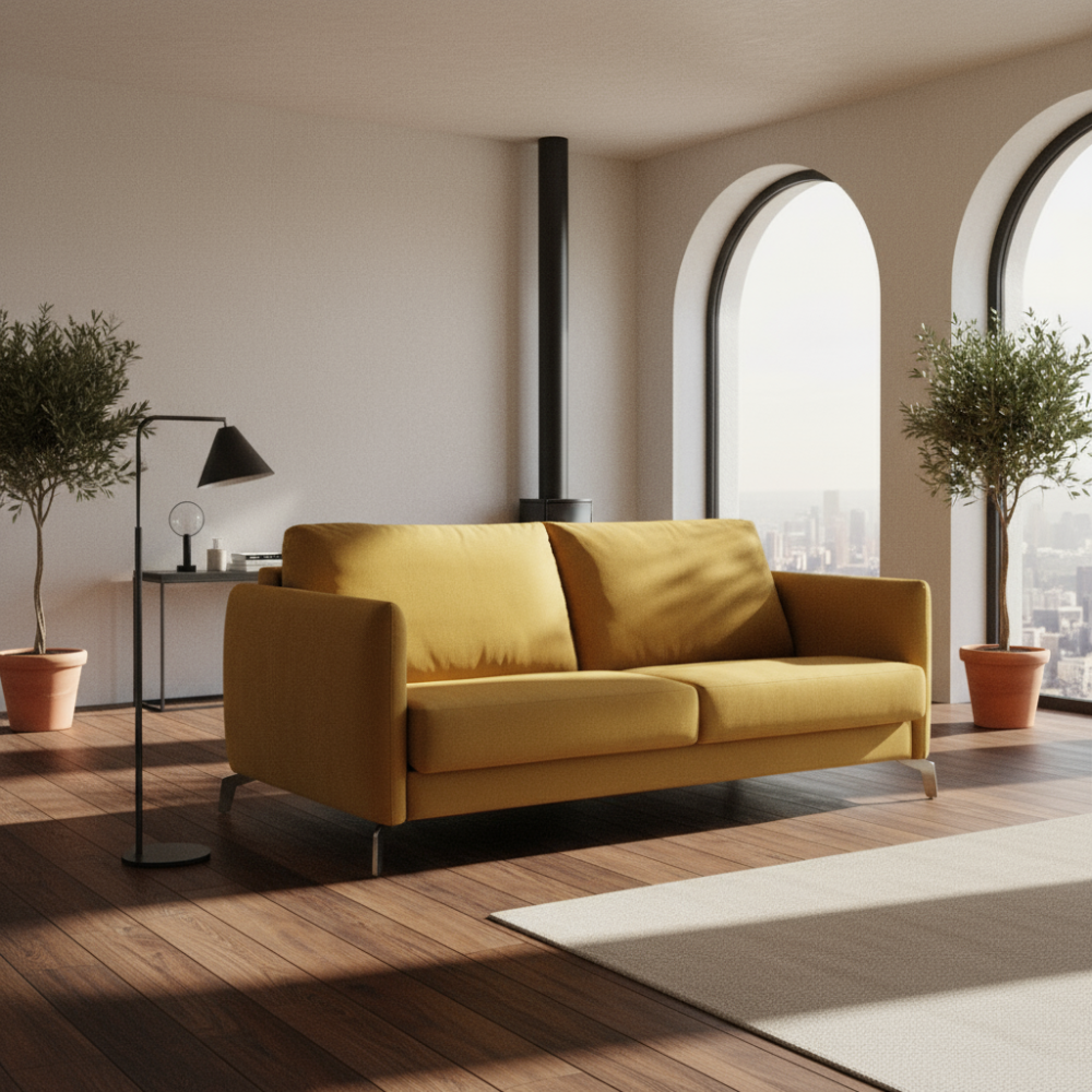 Sofá con cama modelo MINIMAL Pata de Metal sistema de apertura italiana