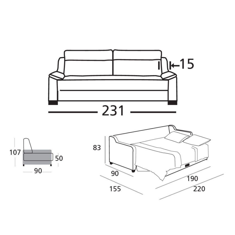 medidas del sofa cama modelo lateral disponible en sidivani