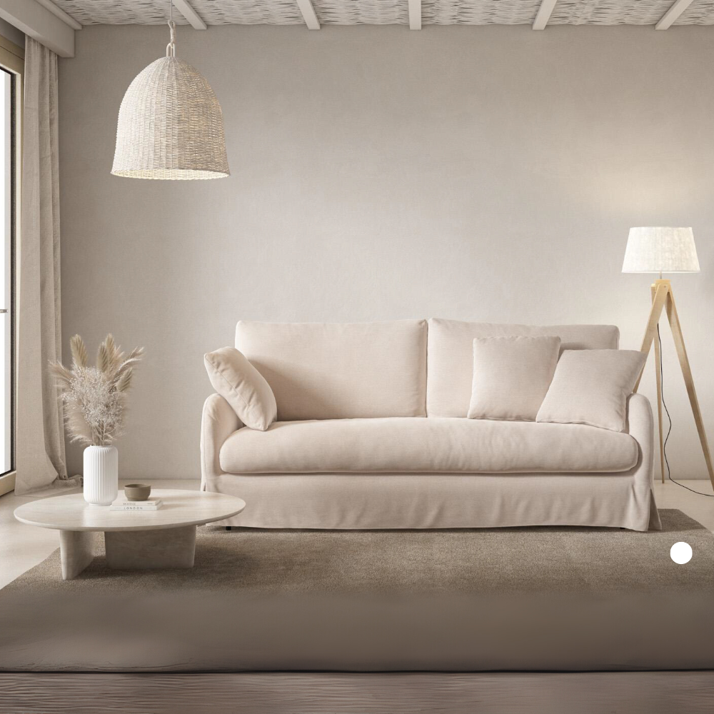 Sofá de diseño totalmente desenfundable modelo Portixol en tejido natural