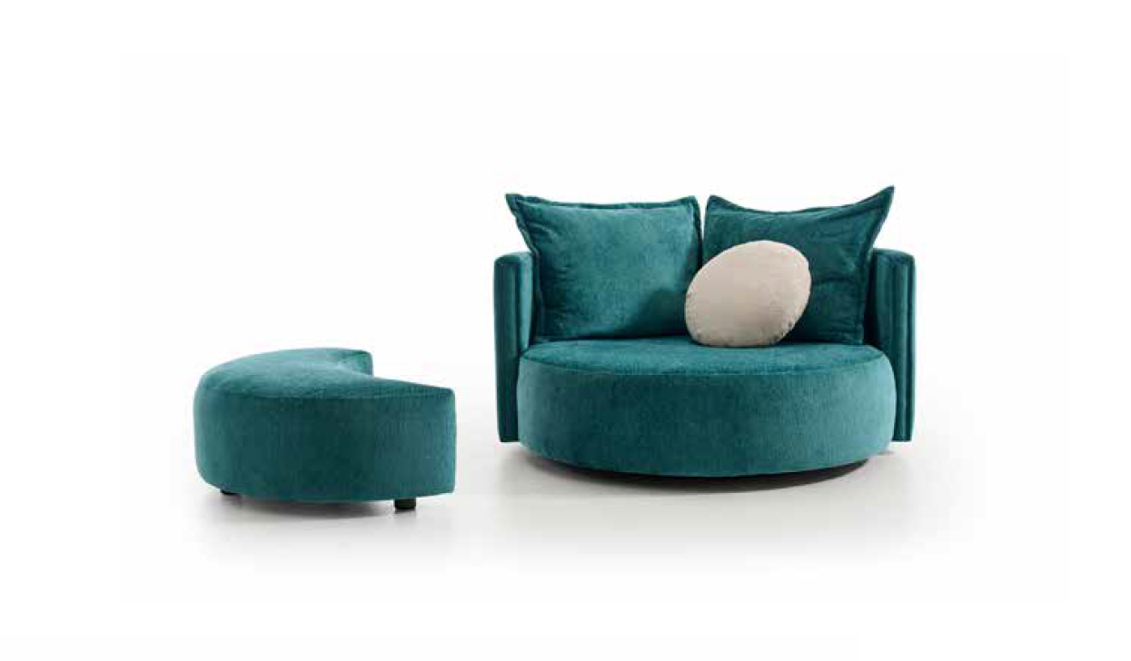 Sillón giratorio de diseño circular y amplia sentada modelo OLAVIDE