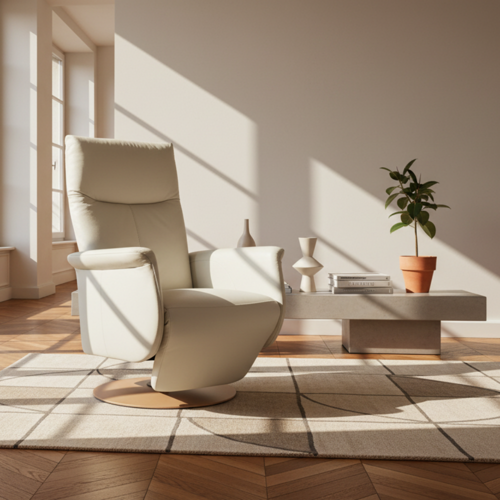 Sillón de diseño relax giratorio modelo THAIS en piel natural