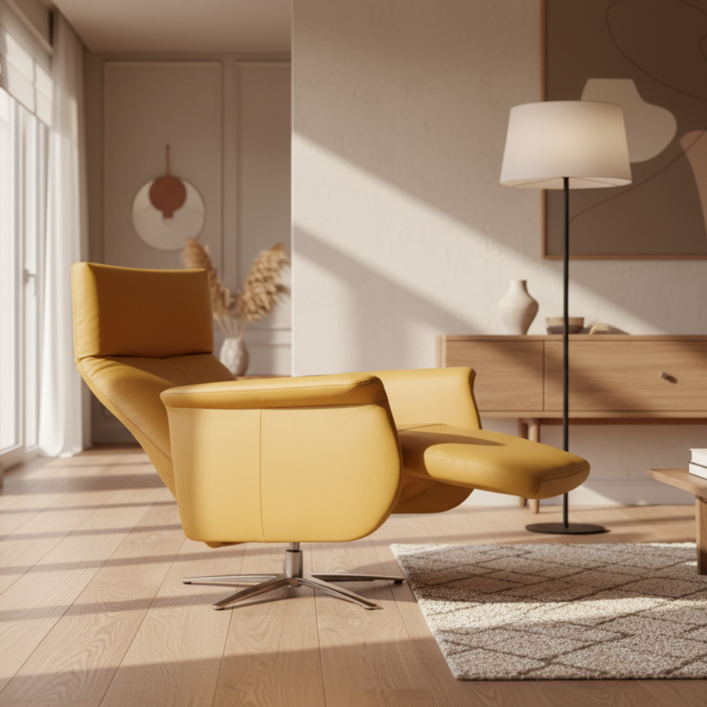 Sillón de diseño relax giratorio modelo THAIS en piel natural