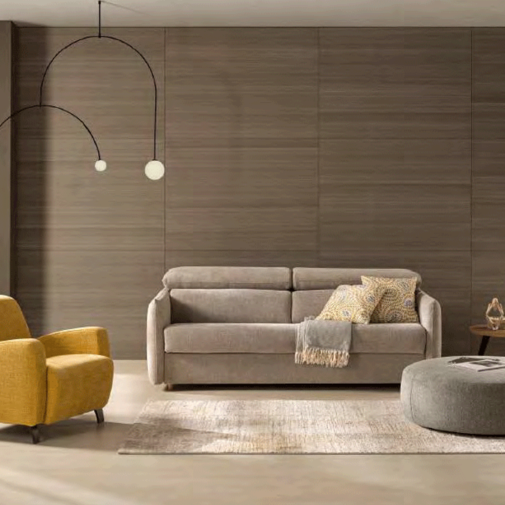 Sofá cama modelo TÍVOLI con sistema de apertura Italiano y cabezal abatible