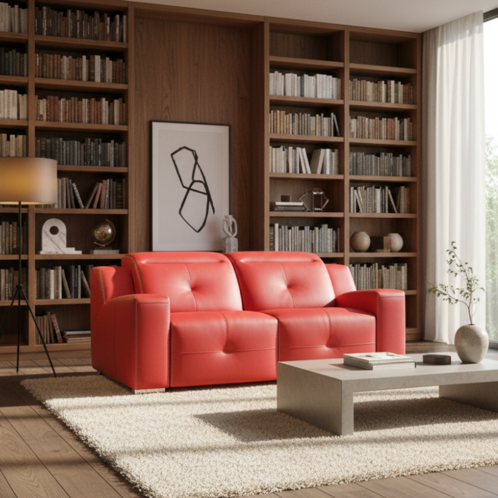 Sofá con relax modelo TRESOR en piel color blanco