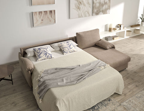 Sofá con chaiselongue cama modelo ALGARVE con sistema de apertura Italiano