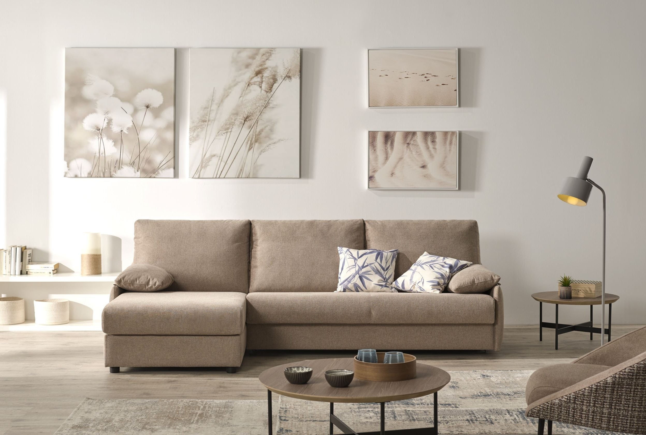 Sofá con chaiselongue cama modelo ALGARVE con sistema de apertura Italiano