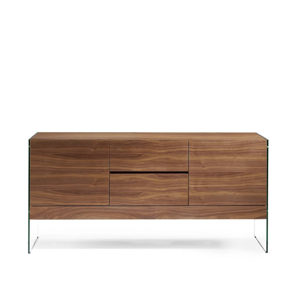 Aparador Madera Chapada Nogal Lateral Cristal Colección Elegance