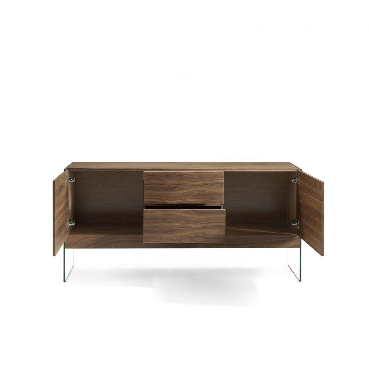 Aparador Madera Chapada Nogal Lateral Cristal Colección Elegance