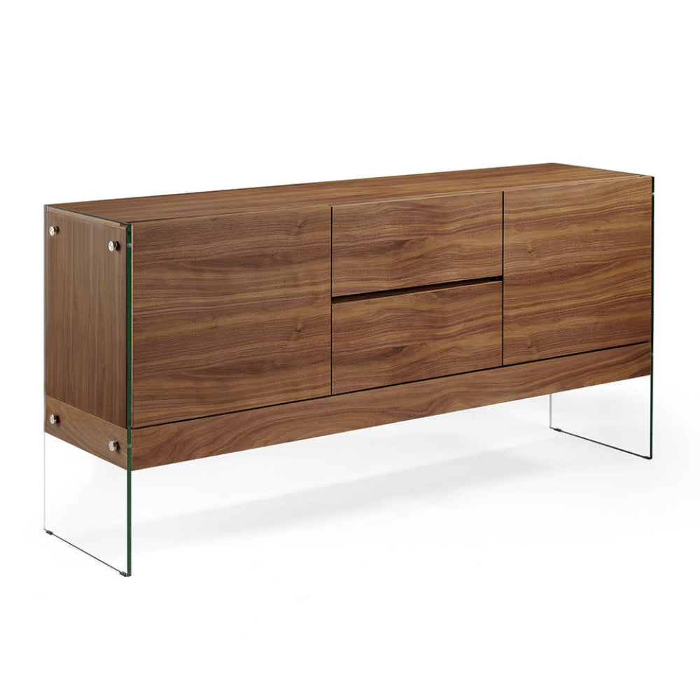 Aparador Madera Chapada Nogal Lateral Cristal Colección Elegance