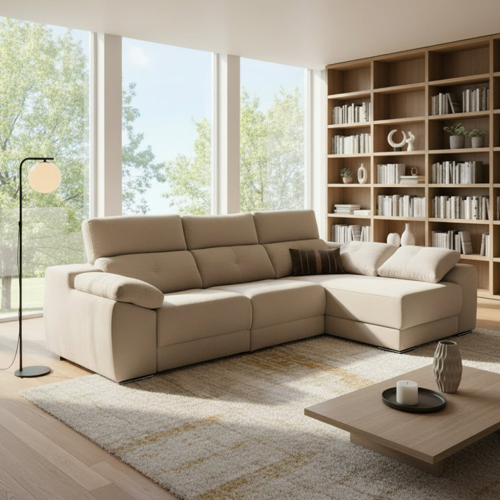 Chaiselongue modelo INDIANA en tela Aquaclean con asientos fijos