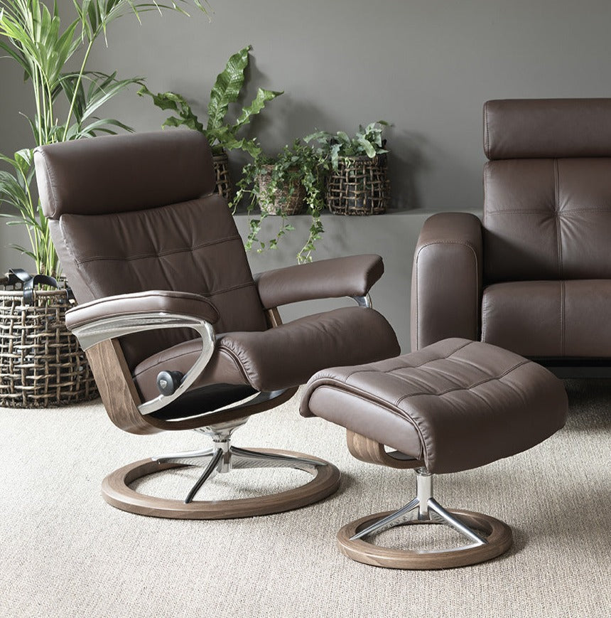 Sillon STRESSLESS modelo ERIK con pie Signature en piel Paloma