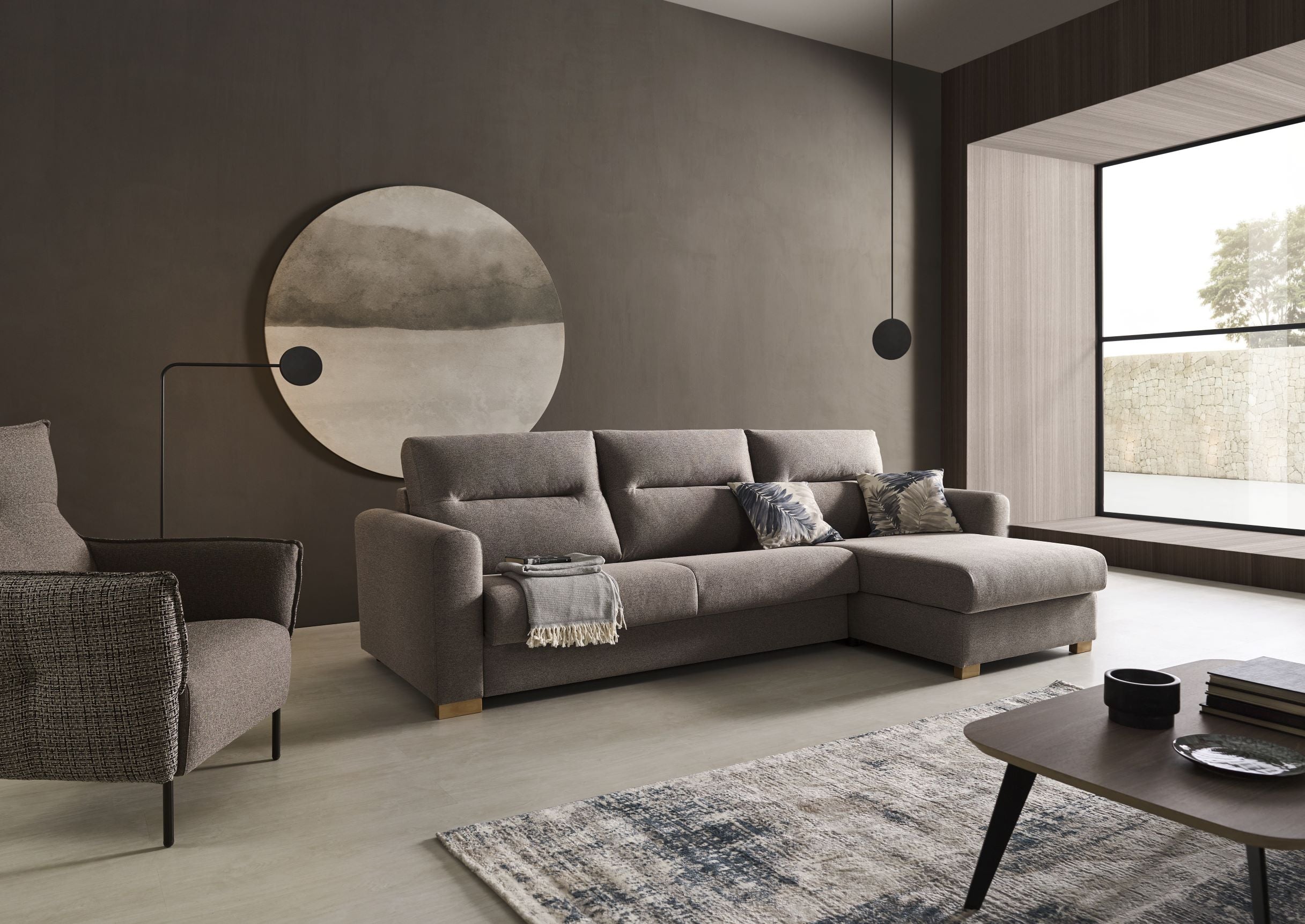 Sofá con chaiselongue cama modelo FARO con sistema de apertura Italiano
