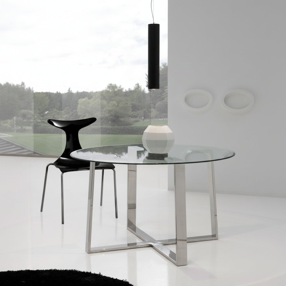 Mesa Comedor Acero inoxidable y cristal templado Sidivani