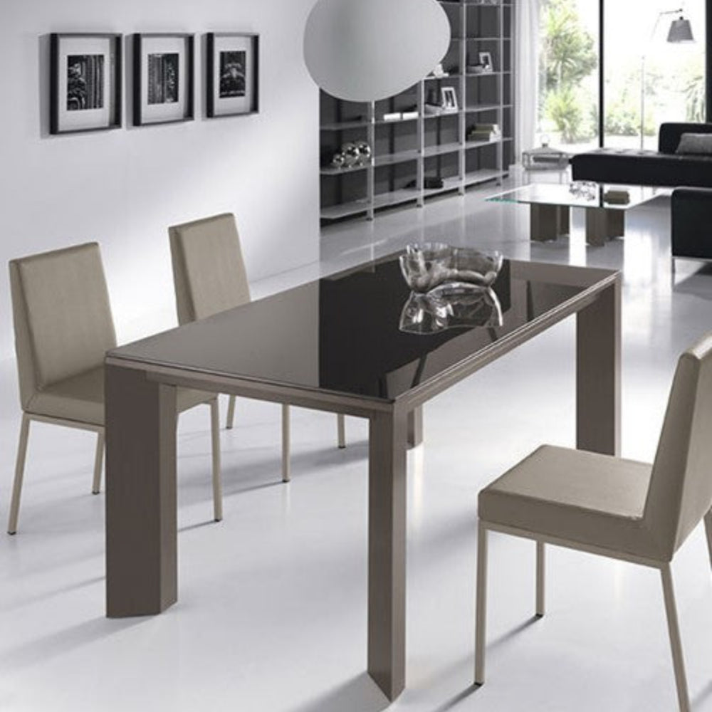 Mesa con pata de aluminio lacada cromada y tapa de cristal o cerámica modelo GLASS0018 Sidivani