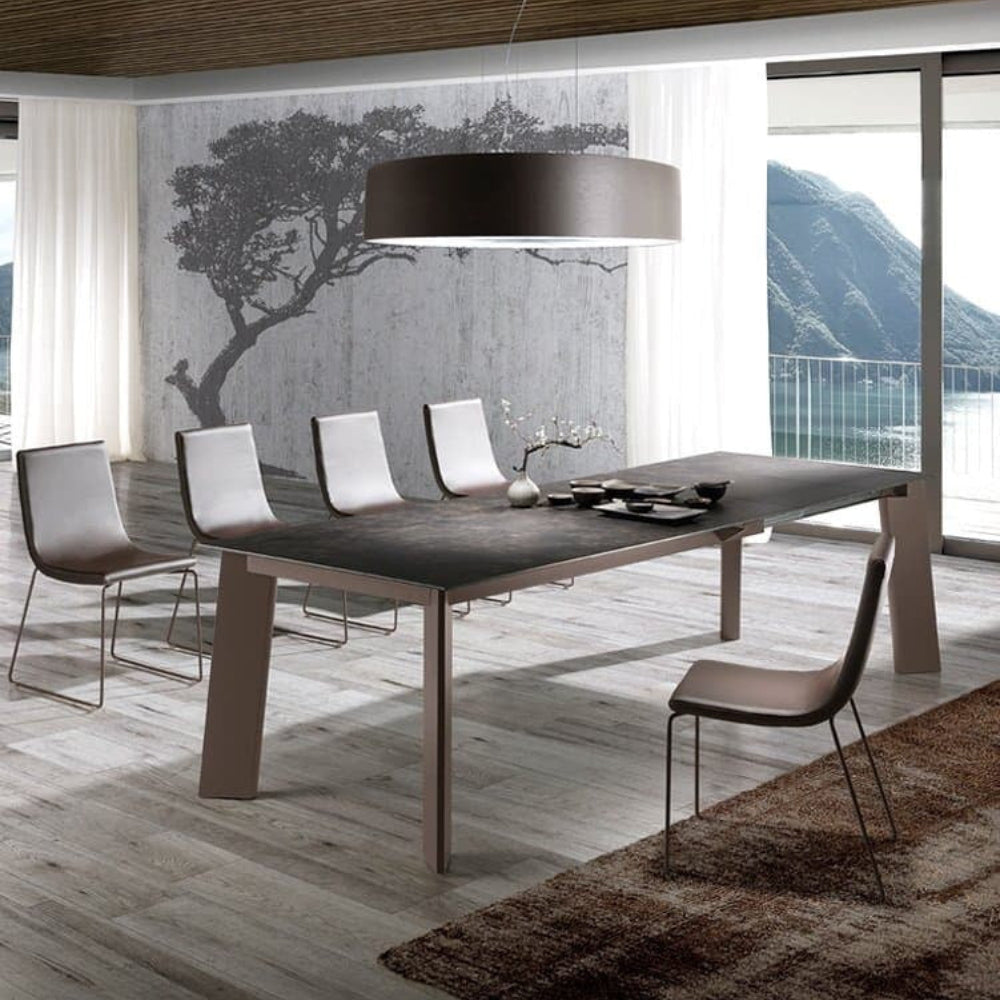 Mesa Comedor Fija o Extensible Vulcano Ceniza con Tapa Cerámica