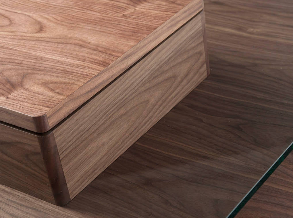 Mesa centro Madera Chapada Nogal Tapa Cristal Templado Colección Elegance