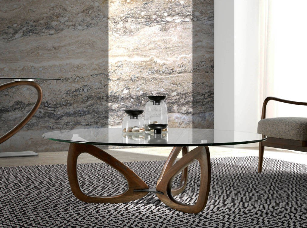 Mesa Centro Madera Maciza Tapa Cristal Colección Elegance