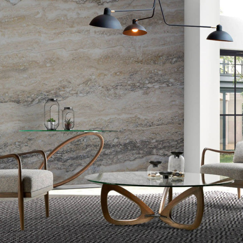 Mesa Centro Madera Maciza Tapa Cristal Colección Elegance