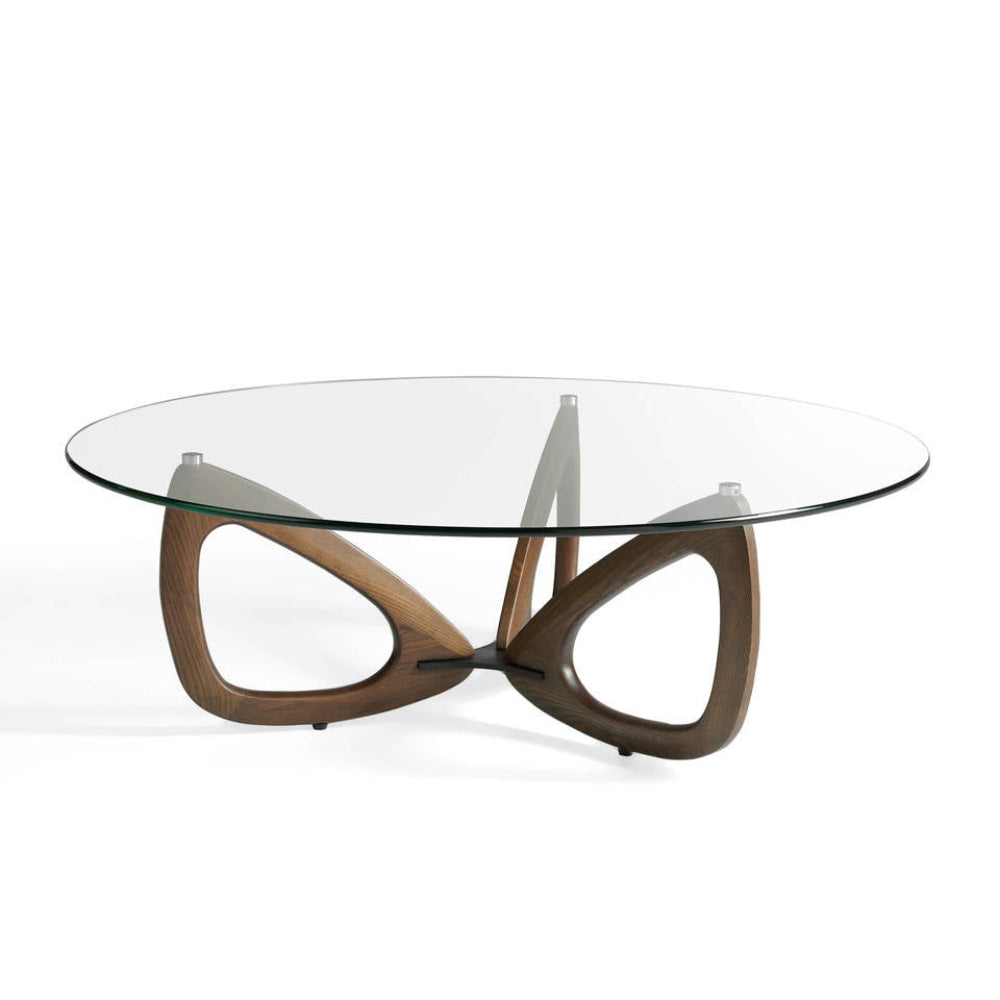 Mesa Centro Madera Maciza Tapa Cristal Colección Elegance