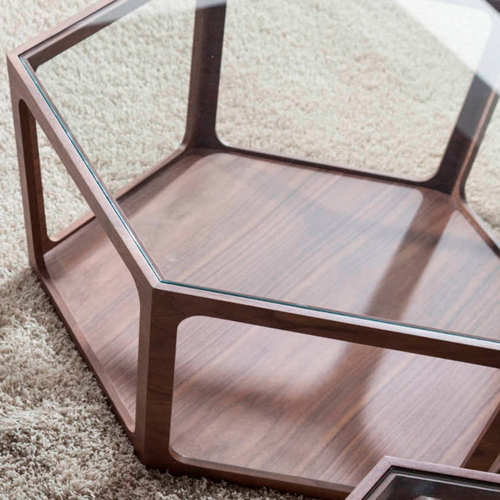 Mesa centro Nogal y Cristal Templado Colección Elegance