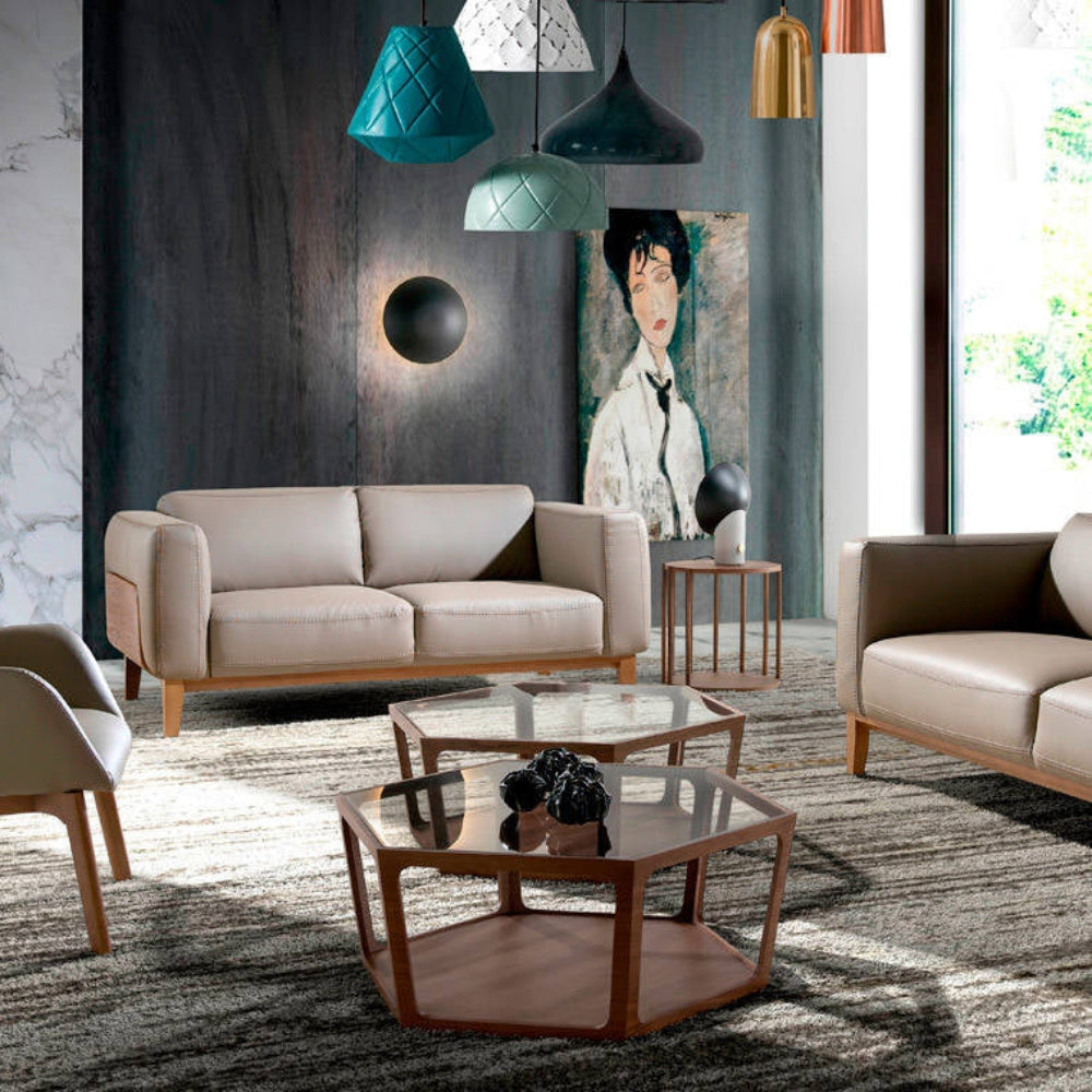 Mesa centro Nogal y Cristal Templado Colección Elegance