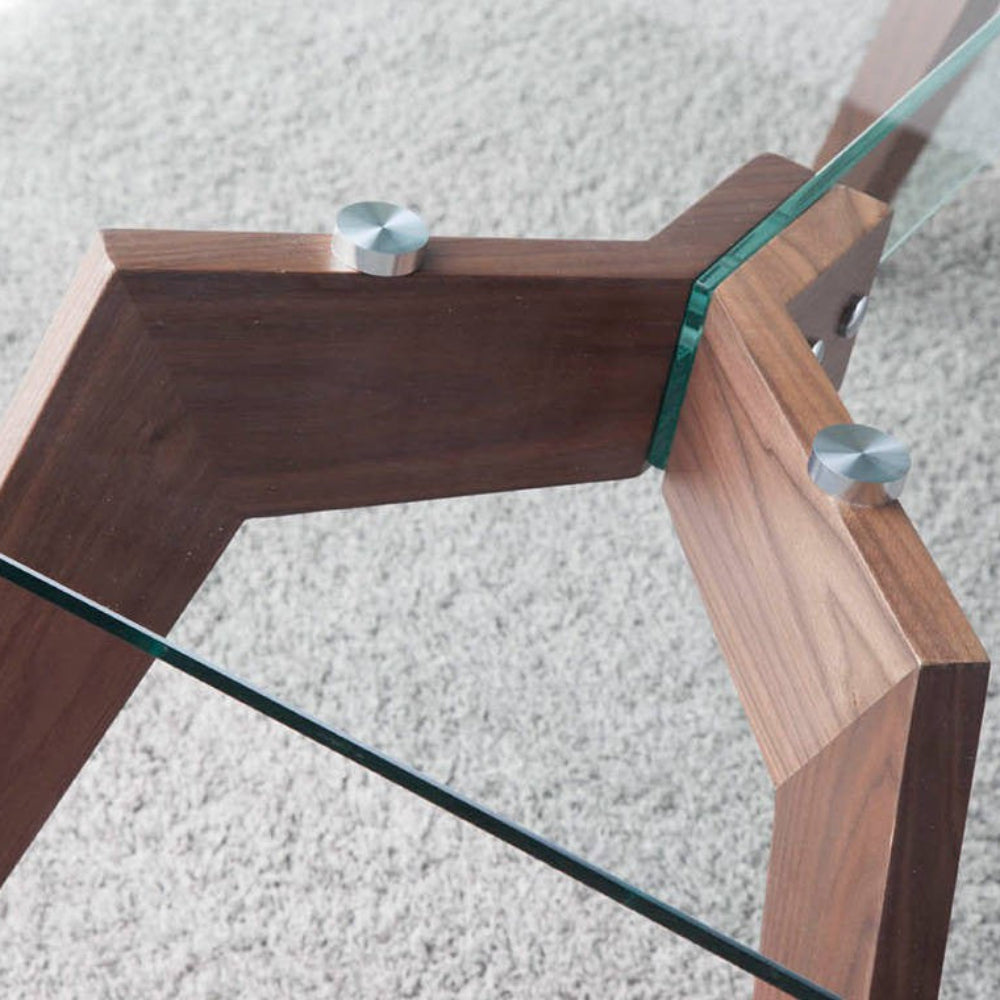 Mesa de comedor con patas de madera chapadas en nogal modelo ELEW1008DT Sidivani